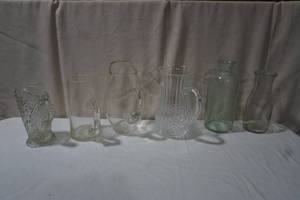 Variety of Glass Pitcher & two Glass Milk Jugs