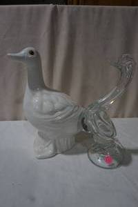 White Duck Statue and a Crystal Goose