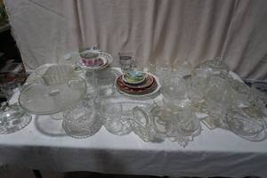 Variety of Glassware Tops, Stemware glasses, Glass plates, Small glass bowls