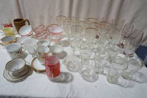 Vintage Coca cola Glasses, variety of stem glassware, vintage tea cups & ice cream dishes and more