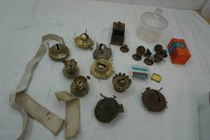 Vintage Oil Lamp supplies, plastic  container with cover and more