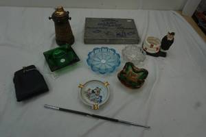 Variety of Ashtrays, lighter, Glass holder & Ashtray and more