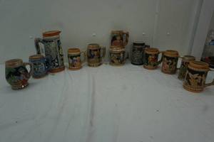 Lot Of Decorative Steins & Pitcher Stein, Mustache Stein, Different shapes and sizes