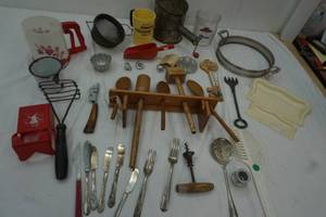 Vintage Kitchenware, sifter, juicer, bottle opener, masher and more