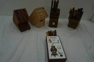 Variety of Kitchen Knives & 4 wood Knife blocks,