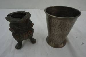 Metal lion Ashtray (4.5 tall) and pewter urn