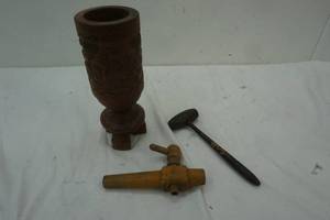 Wood items - container, spigot and mallet