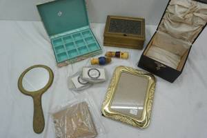 Vintage jewelry Boxes, Picture frame, coasters, vintage mirror