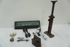 Vintage Cast Iron  (opens), Lightning adding machine , vintage tire jack, car decal and more