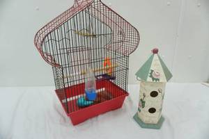 Bird Cage with Accessories and Bird House