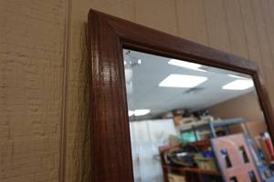 lot 211 image: Wood Frame Beveled Glass Mirror