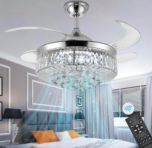 lot 2 image: 42 Dimmable Crystal Chandelier with Fan