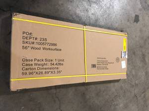 lot 8 image: Husky 56 in. Solid Wood Work Surface for Heavy Duty Welded Steel Garage Storage System Customer Returns See Pictures