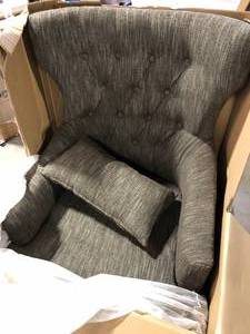 lot 15 image: Davi Gray Textured Upholstery Tufted Back Wingback Chair Customer Returns See Pictures