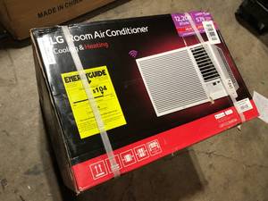lot 43 image: LG 12,200 BTU 230208V Window Air Conditioner Cools 570 Sq. Ft. with Heater and Wi-Fi Enabled in White  Customer Returns See Pictures