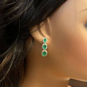 5.45 Carat Emerald Three-Stone Natural Diamond Halo Dangle Drop Earrings in 14k White Gold - $11,940 Appraisal Included VIDEO