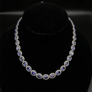 36.90 Carat Tanzanite &amp Natural Diamond Halo Tennis Chain Necklace in 14k White Gold - $48,370 Appraisal Included