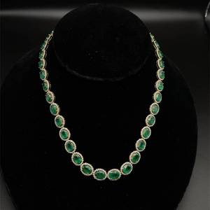 Brand New Designer Oscar Friedman 51.82 Carat Emerald &amp Natural Diamond Oval Halo Cluster Necklace in 14k Yellow Gold - $81,400 Appraisal Included