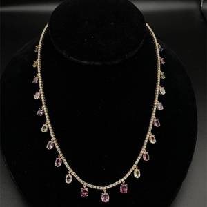 20.83 Carat GIA Certified RARE Natural Unheated Sapphire Station Charm &amp Natural Diamond Tennis Chain Necklace in 18k Yellow Gold - $78,464 Appraisal Included