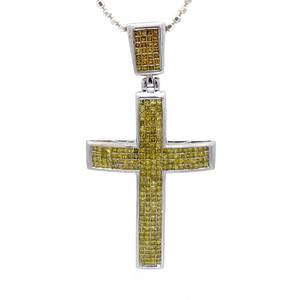 Extra Large 5.50 Carat Fancy Yellow Natural Diamond Princess Cut Invisible Set Cross Pendant in 14k White Gold - $18,290 Appraisal Included