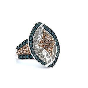 BRAND NEW 1.25 Carat Fancy Blue, Champagne &amp White Natural Diamond Pave Oval Ring $1,599 Retail