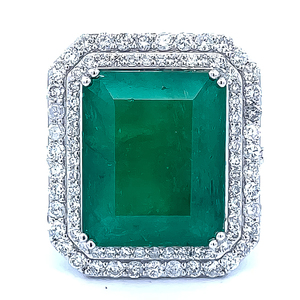 LARGE 19.69 Carat Emerald &amp Natural Diamond Double Halo Openwork Garden Ring in Platinum $53,260 Appraisal Included VIDEO