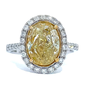 5.09 Carat Natural Fancy Yellow Diamond &amp White Diamond Oval Halo Ring in 18k Gold - $64,225 Appraisal Included VIDEO