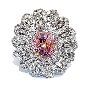 RARE 5.71 Carat Unheated Padparadscha Pinkish-Orange Sapphire & Natural Diamond Ring in 18k White Gold - $79,145 Appraisal Included VIDEO
