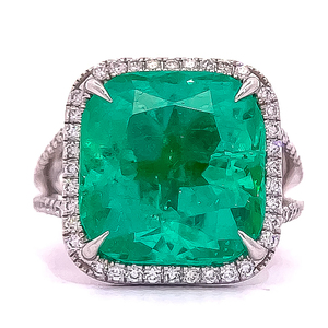 11.82 Carat Columbian Emerald &amp Natural Diamond Split Shank Ring in 18k White Gold w GIA Report - $27,250 Appraisal Included VIDEO