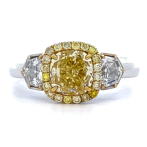 2.23 Carat Fancy Yellow Natural Diamond Halo & White Diamond Ring in 18k Gold w GIA Report - $42,890 Appraisal Included VIDEO