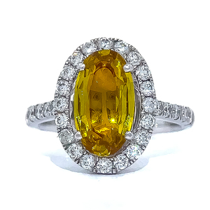 Designer Orianne Extremely RARE GIA Certified Unheated Natural Yellow Sapphire & Natural Diamond Halo Ring in Platinum -  $12,270 Appraisal Included VIDEO
