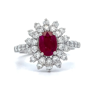 Brand New Designer Oscar Friedman GIA CERTIFIED Mozambique Ruby &amp F-Color Natural Diamond Cluster Snowflake Ring in Platinum - $14,500 Appraisal Included VIDEO