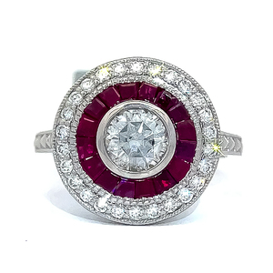 Brand New 2.83 Carat F-Color Natural Diamond &amp Ruby Concentric Halo Cluster Ring in Platinum - $12,480 Appraisal Included VIDEO