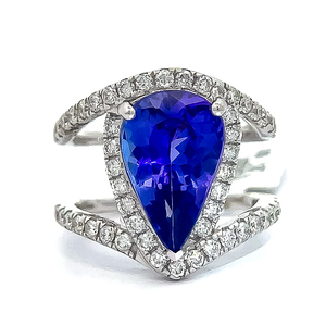 5.13 Carat Vibrant Tanzanite &amp Natural Diamond Double Band Wide Ring in 18k White Gold - $14,870 Appraisal Included VIDEO