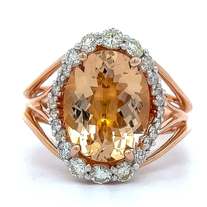 Oval Natural Morganite &amp Natural Diamond Halo Split Shoulder Shank Ring in 14k Rose Gold - $11,970 Appraisal Included VIDEO