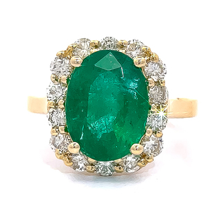 4.90 Carat Emerald &amp Natural Diamond Halo Cluster Ring in 14k Yellow Gold - $16,820 Appraisal Included VIDEO