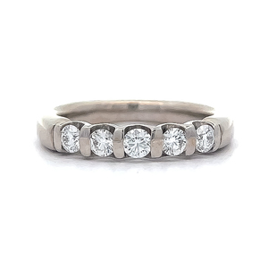 0.50 Carat Diamond Five-Stone Channel Bar Euro Shank Ring 14k White Gold $3,250 Retail
