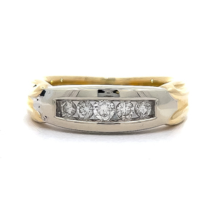 Diamond Five-Stone Channel Grooved Ring in 14k Two-Tone Yellow &amp White Gold $1,820 Retail