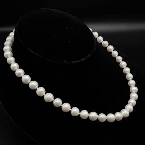 BRAND NEW 8.5 to 9mm Snow White Pearl Single Strand Necklace w 14k White Gold Ball Clasp $2,950 Retail