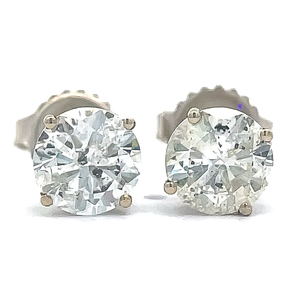 NEW 2.11 Carat Round Brilliant Natural Diamond Solitaire Stud Earrings in 14k White Gold - $14,256 Appraisal Included VIDEO
