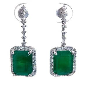 8.34 Carat Emerald & Natural Diamond Linear Dangle Drop Earrings in 18k White Gold - $24,892 Appraisal Included VIDEO