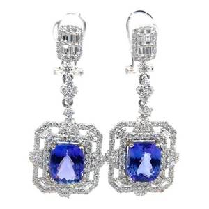 NEW 10.44 Carat Tanzanite &amp Natural Diamond Filigree Openwork Dangle Earrings in Platinum - $27,990 Appraisal Included VIDEO