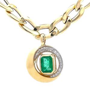 Designer Gadey Shemesh Emerald &amp Diamond Eternity Circle Pendant &amp Chain Necklace in 14k Yellow Gold - $14,760 Appraisal Included