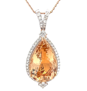 NEW 12.10 Carat Morganite &amp Natural Diamond Pear Pendant Necklace in 14k Rose Gold - $12,652 Appraisal Included