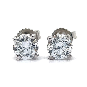 1.10 Carat VS ClarityD Color Diamond Round Brilliant Cut Solitaire Stud Earrings in 18k White Gold w EGL REPORT CARDS $2,205 Retail VIDEO
