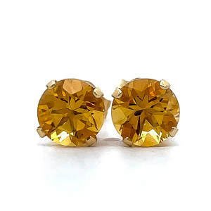 1.50 Carat Citrine Round Brilliant Cut Solitaire Tulip Prong Stud Earrings in 14k Yellow Gold