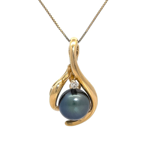 Tahitian Pearl & Diamond Two-Stone Love Knot Drop Pendant in 14k Yellow Gold $1,899 Retail