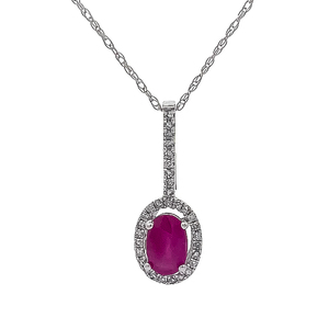 Oval Ruby & Pave Diamond Elongated Drop Pendant & Chain Necklace in Yellow Gold