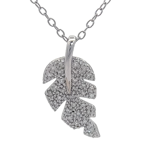 Pave Natural Diamond Nature Leaf Pendant & Chain Necklace