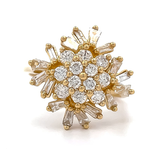 Dazzling 1.00 Carat Natural Diamond Cluster Ring Featuring Rounds & Baguettes in Yellow Gold $2,480 Retail VIDEO